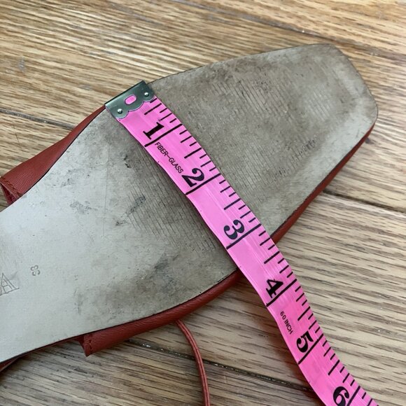 Zara Leather Flats Womens EU 38 US 7.5 Rust Orange Square Toe Strap Ballet - Picture 9 of 9